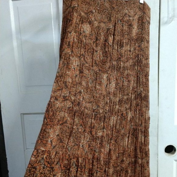 International Concepts 100% Silk Maxi Skirt-Brown Print - Picture 1 of 11